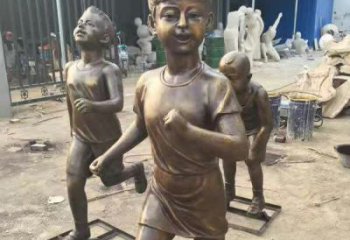 徐州铜雕童年小狗陪伴儿童奔跑的时光