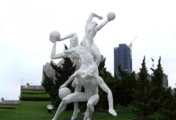 徐州公园体育运动不锈钢网格打篮球人物雕塑