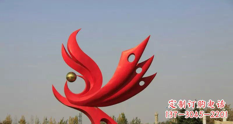徐州广场不锈钢抽象凤凰凤临宝地雕塑