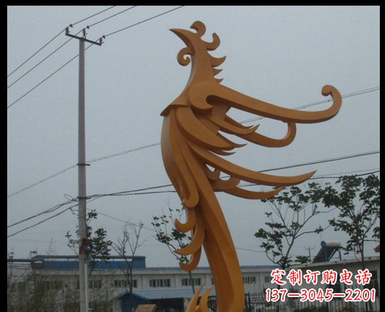 徐州新中式风格不锈钢金色凤凰雕塑