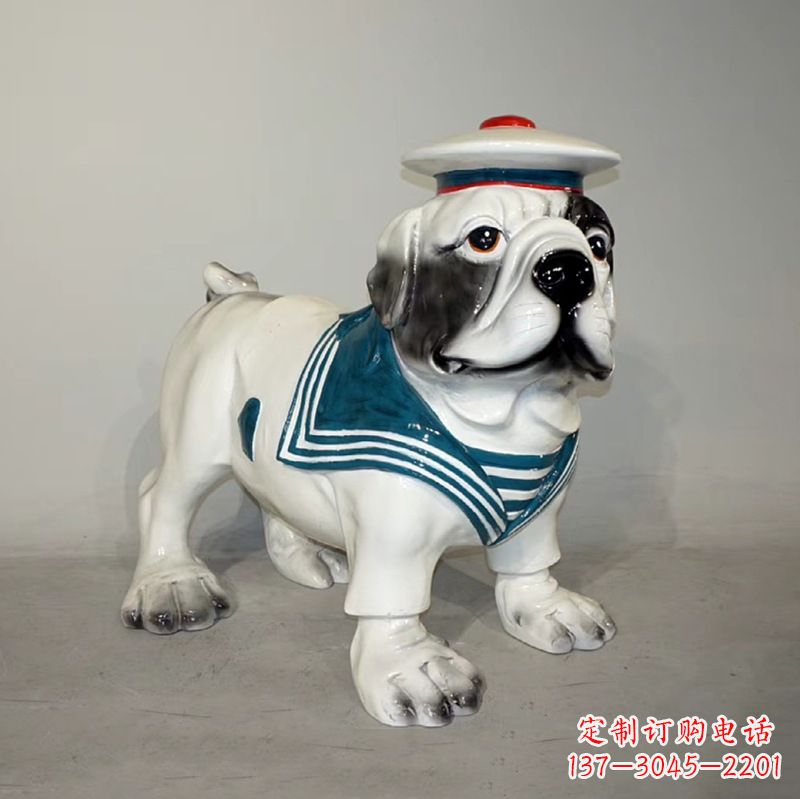 徐州海军玻璃钢仿陶瓷斗牛犬狗雕塑