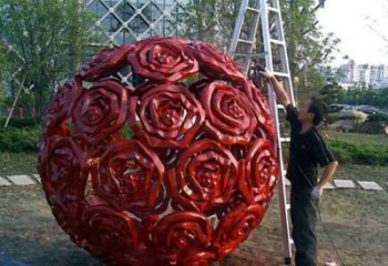 徐州广场不锈钢玫瑰花镂空球景观雕塑
