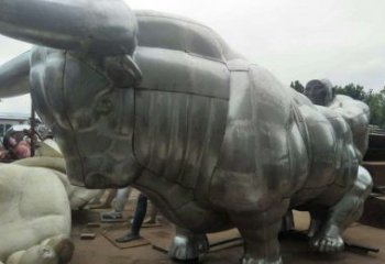 徐州中领雕塑：复古拓荒牛不锈钢雕塑