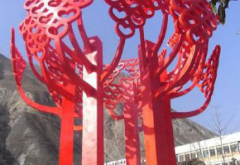 徐州广场不锈钢心形树叶大树雕塑