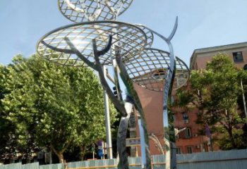 徐州广场抽象网格不锈钢树雕塑