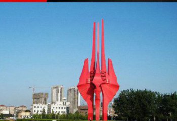 徐州广场红色不锈钢树叶雕塑