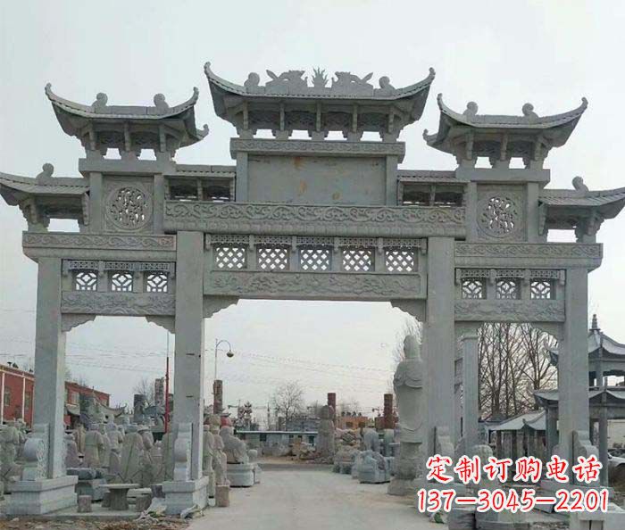 徐州三门牌坊石雕,精美汉风石雕装饰景区