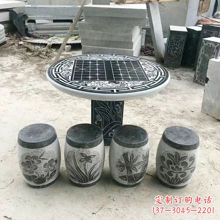 徐州精美梅兰竹菊形石桌凳,无与伦比的艺术美感