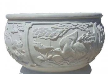 徐州汉白玉松鹤延年浮雕水缸，带给您无尽的岁月美景