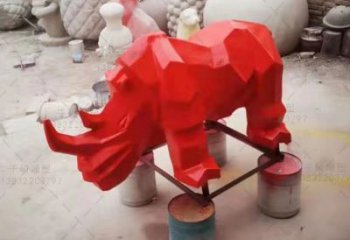 徐州红色几何切面抽象犀牛雕塑