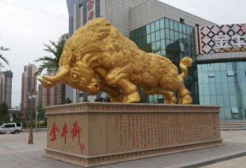 徐州鎏金开荒牛铜雕像，城市街道景观动物雕塑