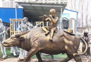 徐州专为儿童量身定制的牧童骑在牛背吹笛铜雕