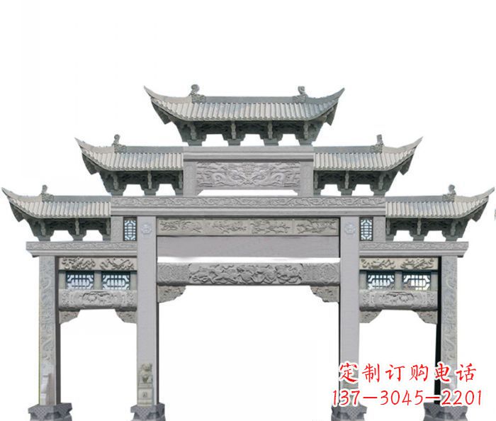 徐州农村三门牌坊石雕 (6)