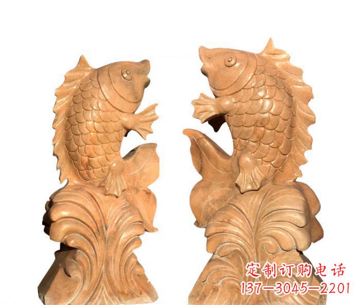 徐州喷水鲤鱼晚霞红石雕 (3)