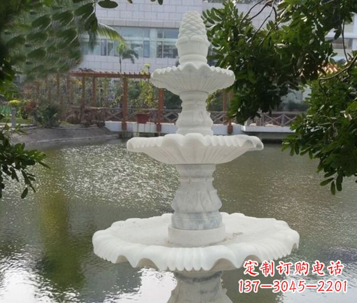 徐州精致美观的三层喷泉汉白玉公园石雕