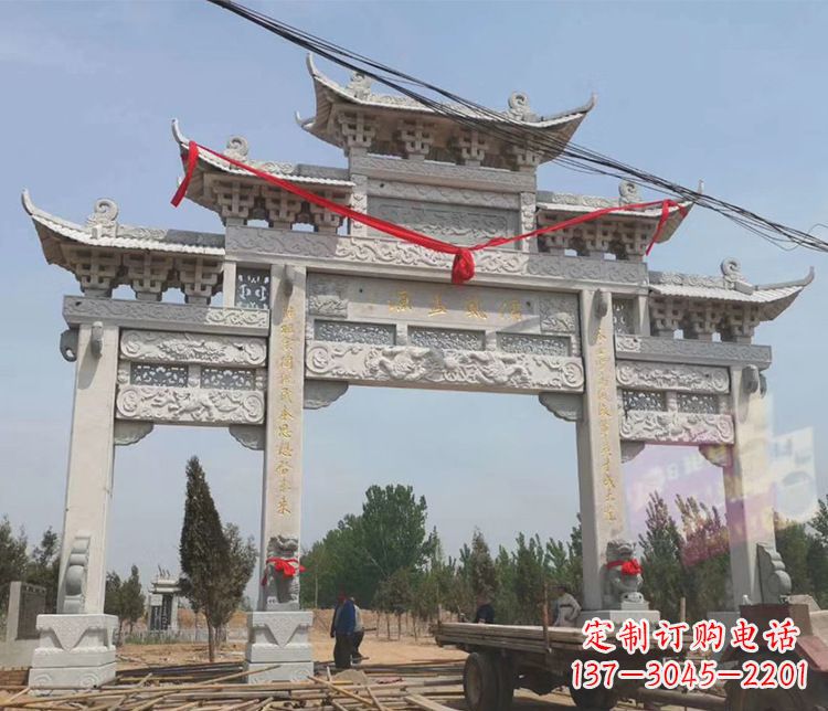 徐州三门五楼大理石牌坊石雕_2