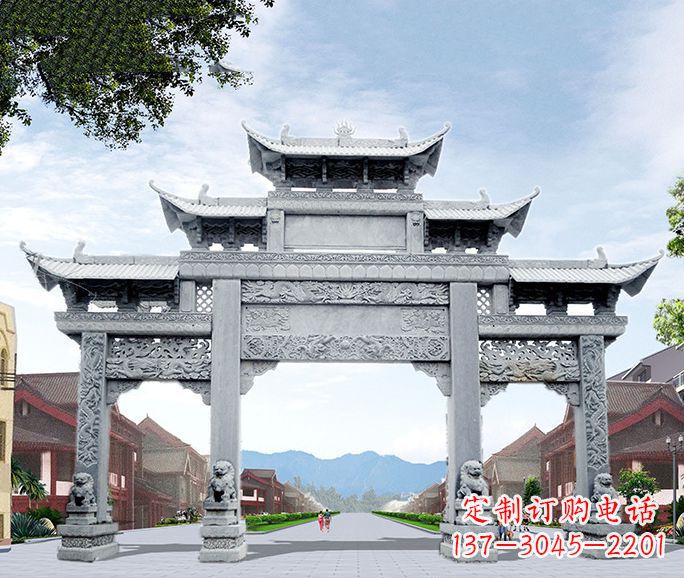 徐州三门五楼道路石牌坊石雕