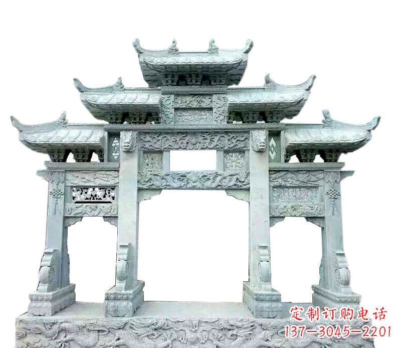 徐州三门五楼仿古牌坊石雕 (2)