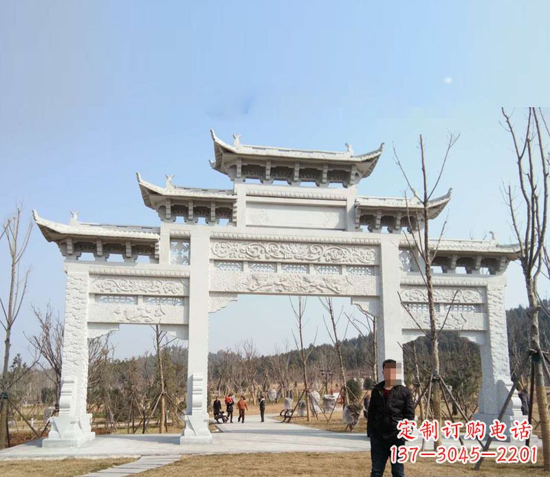 徐州三门五楼汉白玉牌坊石雕