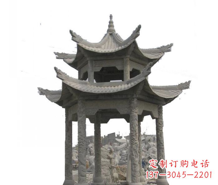 徐州双层仿古石雕凉亭 (2)