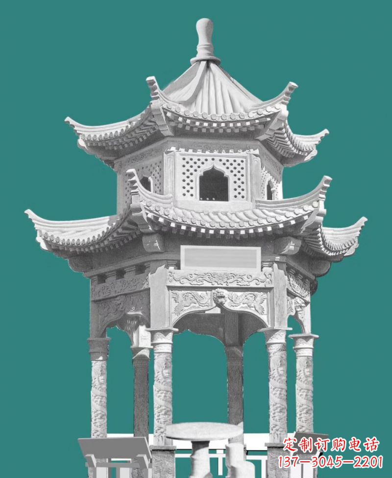 徐州双层六角凉亭景观石雕