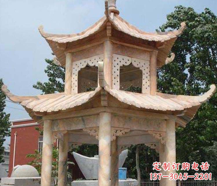徐州双层晚霞红凉亭石雕