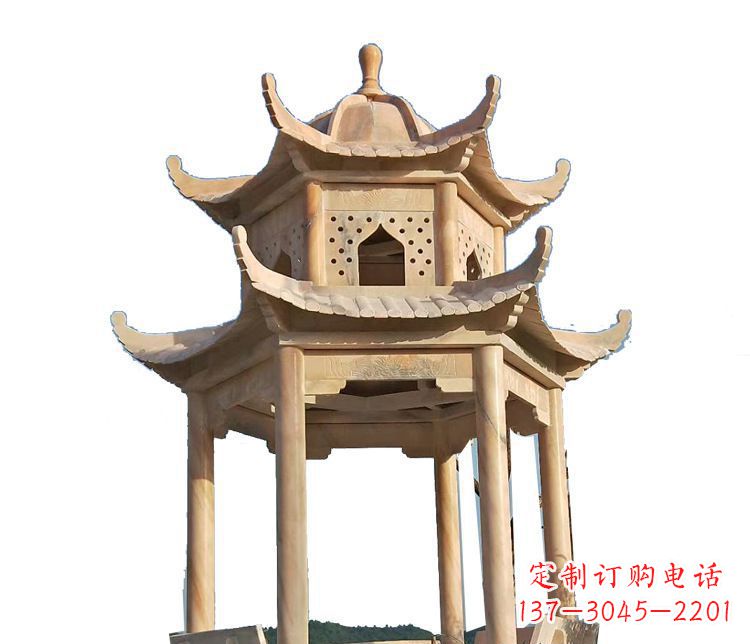 徐州双层晚霞红凉亭石雕 (2)