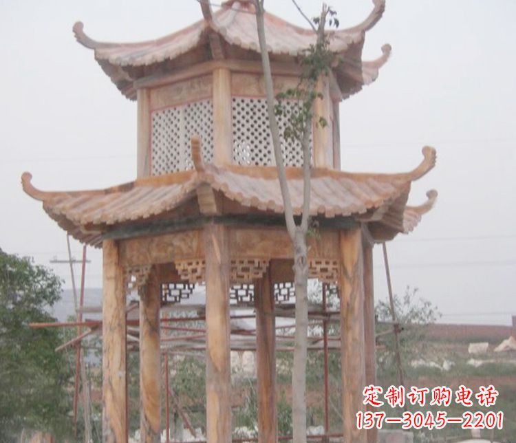 徐州双层晚霞红石凉亭石雕 (2)