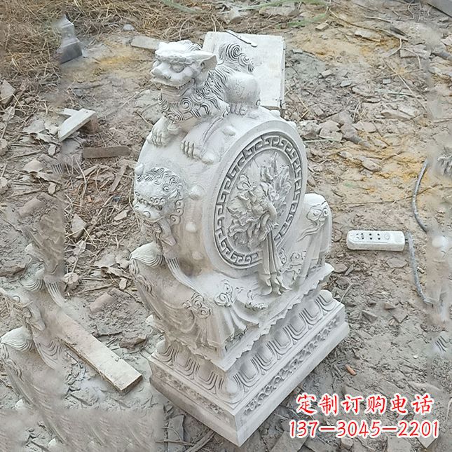 徐州双龙石雕门墩汉白玉狮子头