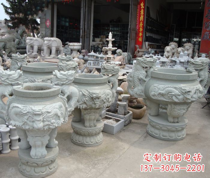 徐州寺庙景观龙头石雕水缸