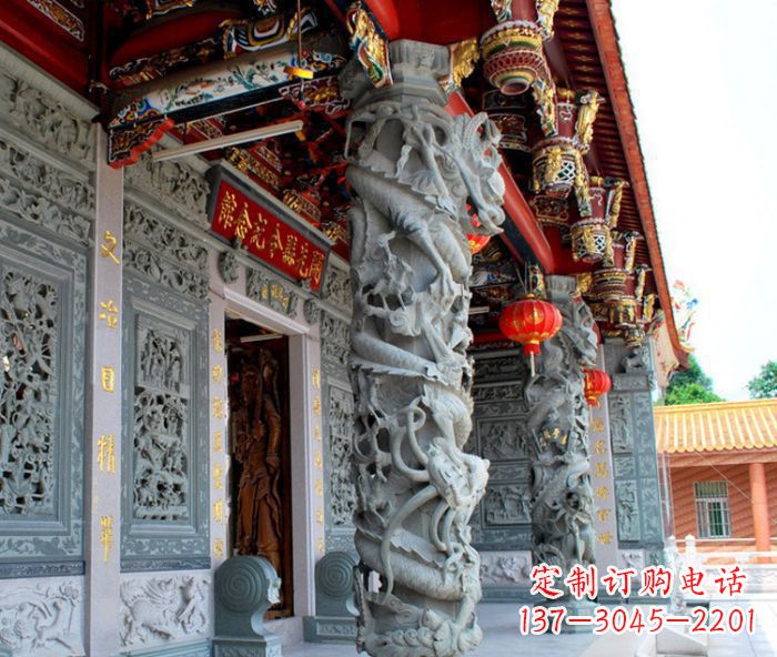 徐州寺庙景观龙柱石雕