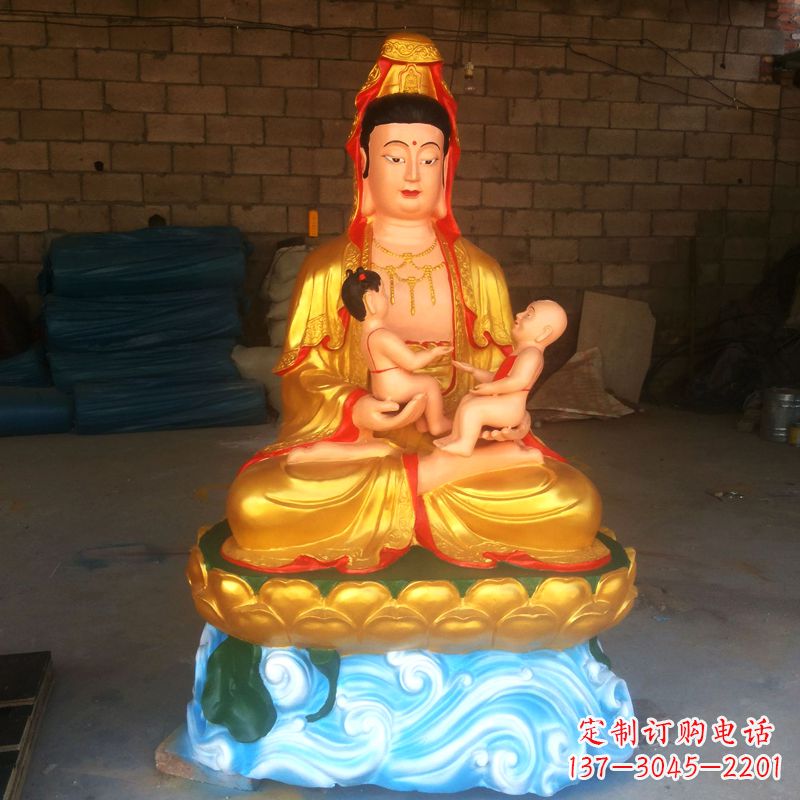 徐州送子观音彩绘漆金雕塑