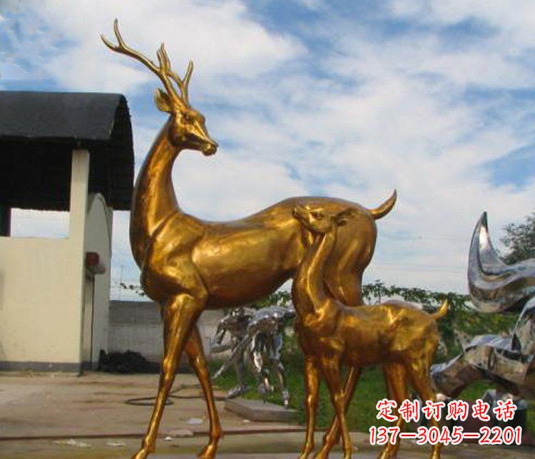 徐州铜雕园林动物母子鹿雕塑