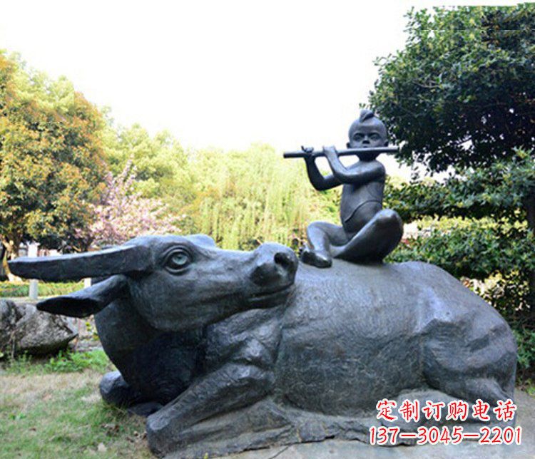徐州铜雕园林牧童骑牛景观摆件
