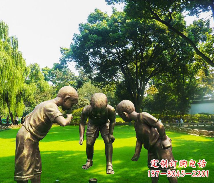 徐州铜雕园林玩陀螺儿童雕塑