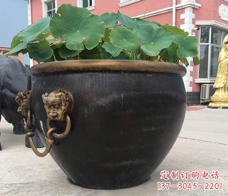 徐州铜雕圆形荷花水缸雕塑 (3)