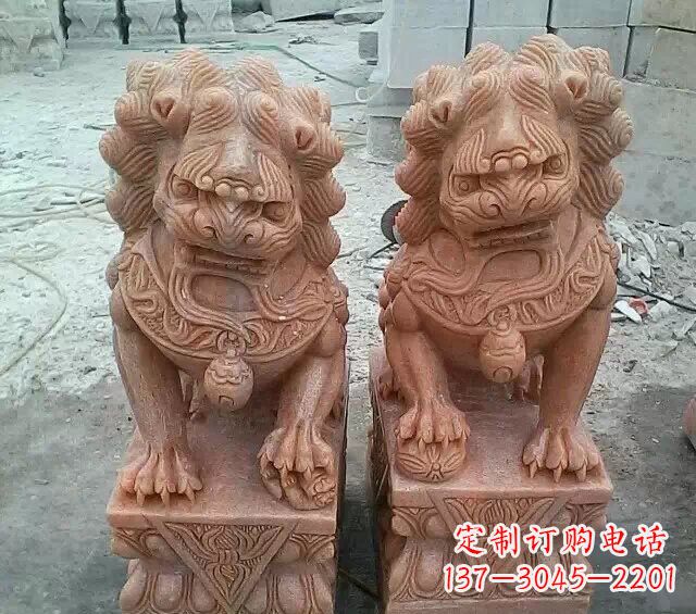 徐州晚霞红传统狮子石雕