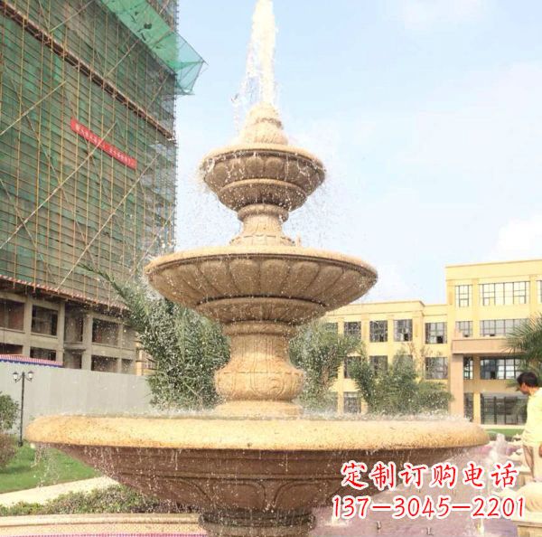 徐州晚霞红大型多层喷泉石雕