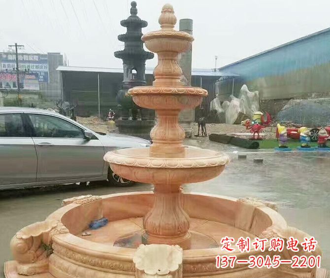 徐州晚霞红多层大型石雕喷泉 (3)
