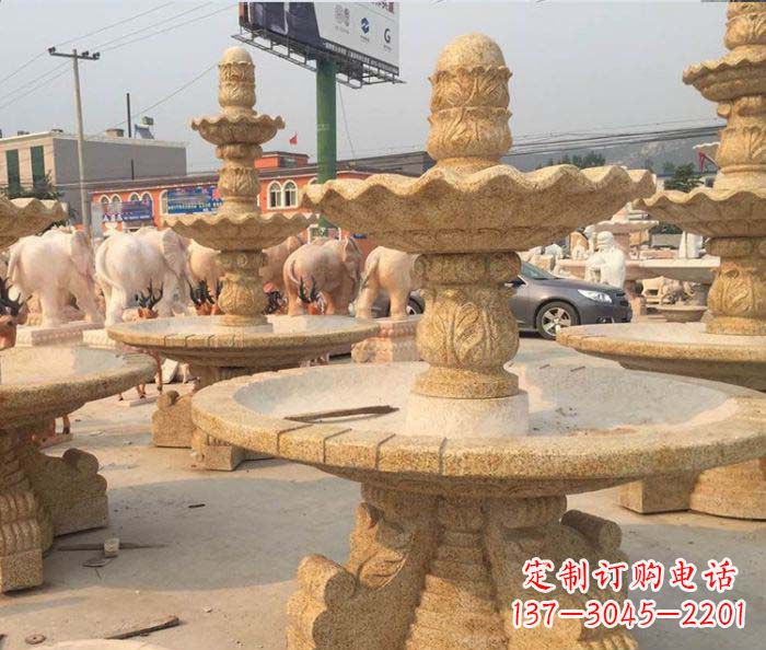 徐州晚霞红多层大型石雕喷泉