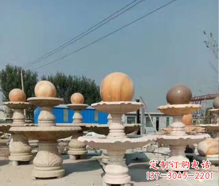 徐州晚霞红多层风水球喷泉石雕