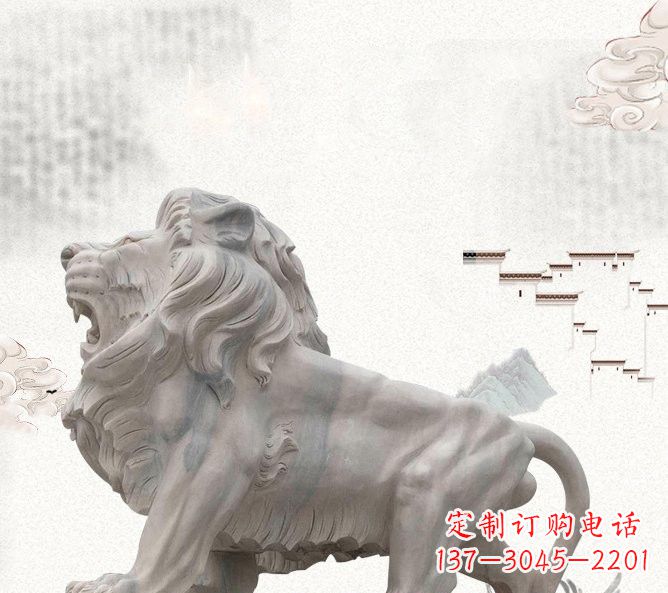 徐州晚霞红公园动物仿真狮子石雕