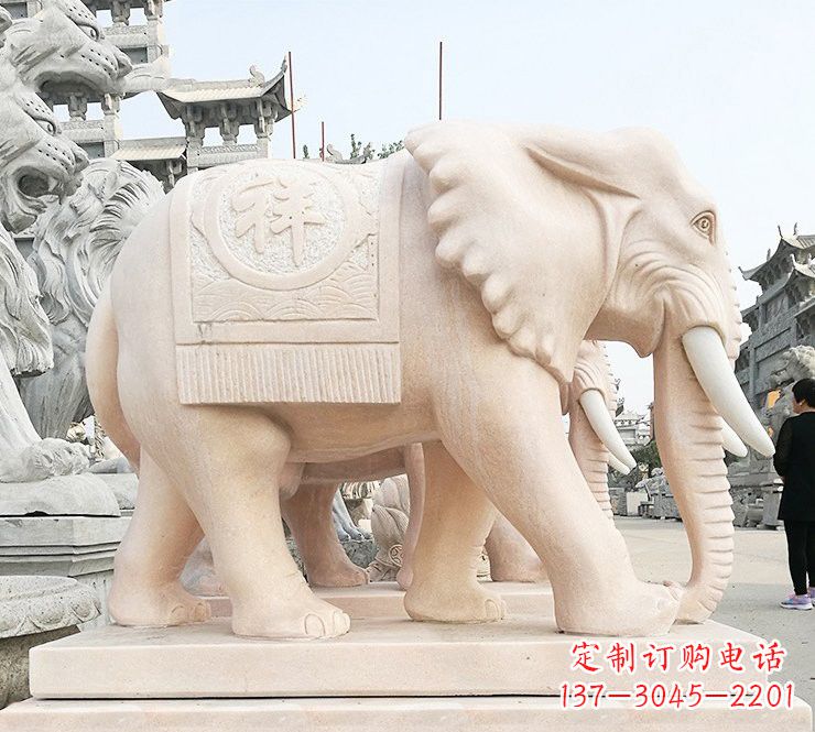 徐州晚霞红吉祥如意大象石雕