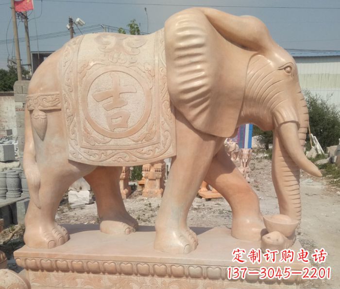 徐州晚霞红吉祥如意门口大象石雕 (2)