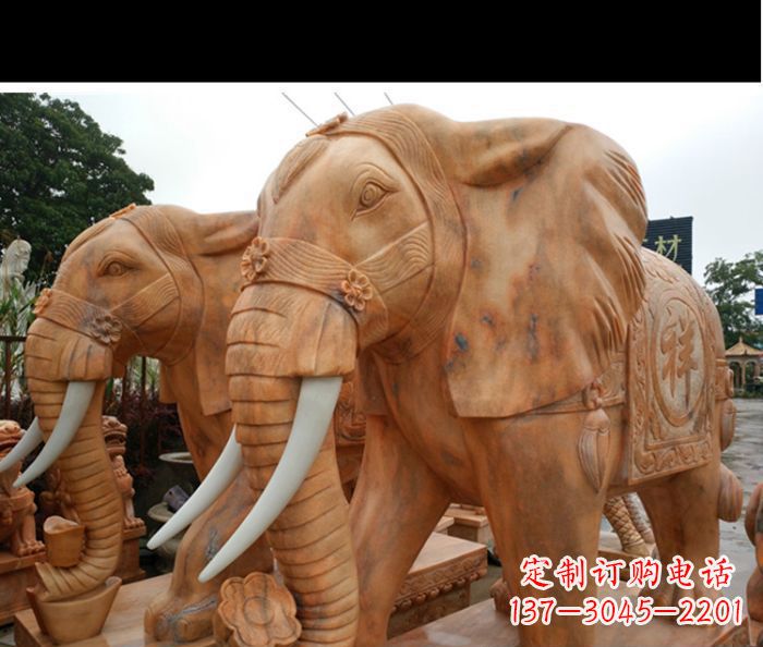 徐州晚霞红吉祥如意门口镇宅招财大象石雕 (3)