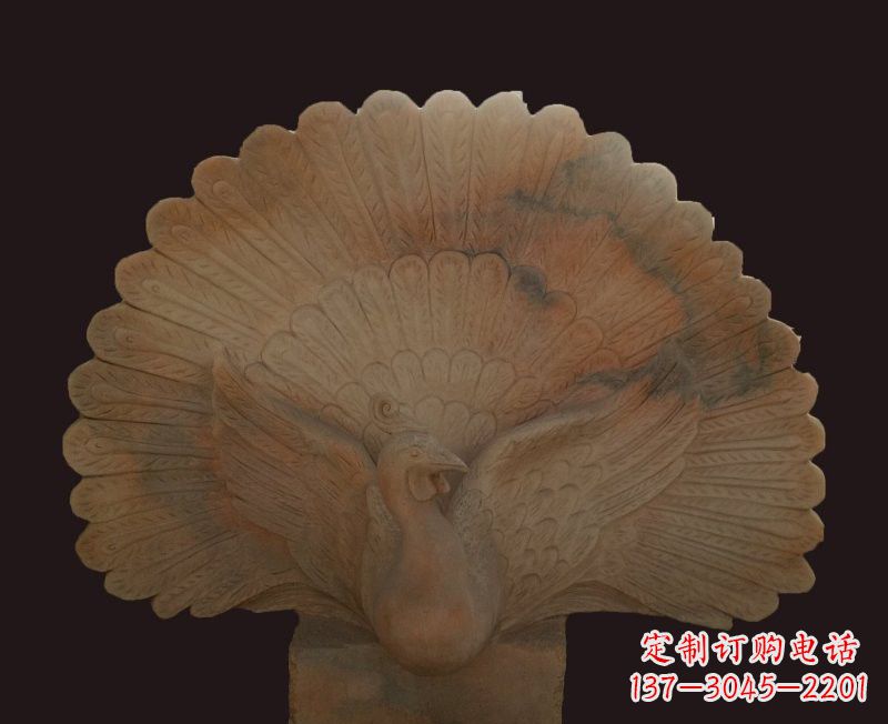 徐州晚霞红开屏孔雀石雕
