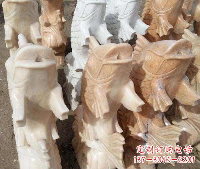 徐州晚霞红喷水鲤鱼庭院石雕