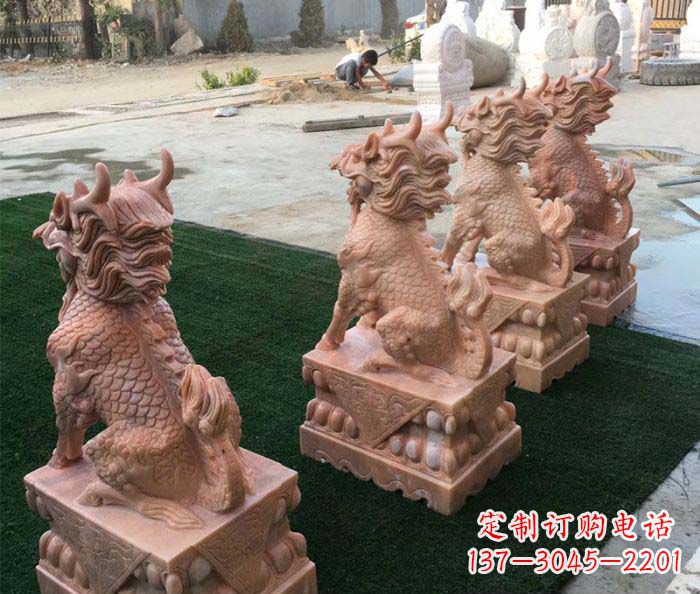 徐州晚霞红麒麟招财镇宅石雕