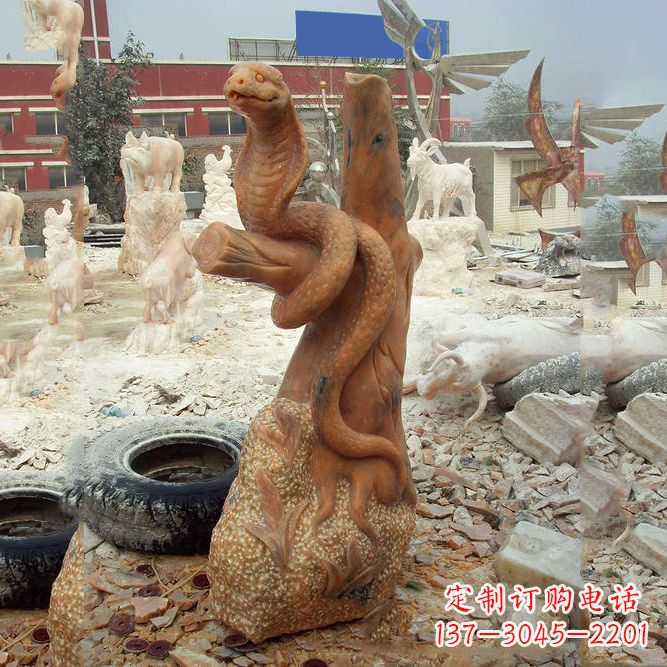 徐州晚霞红蛇石雕-12生肖动物雕塑