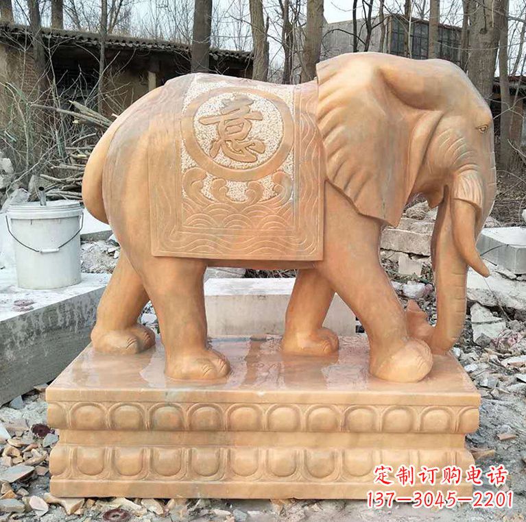 徐州晚霞红石材大象雕塑